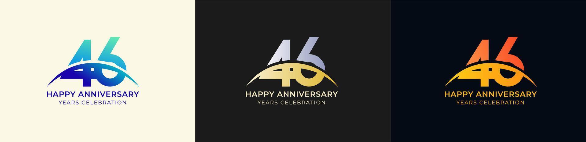 Logo Anniversary with Swoosh Sunrise 46th, 46th Happy Anniversary with Colorful Gradient, Luxury Gold and Silver. vector