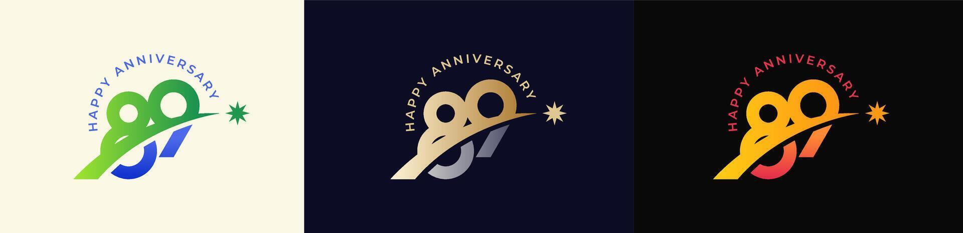 Logo Anniversary with Rising star 89th, 89th Happy Anniversary with Colorful Gradient, Luxury Gold and Silver. vector