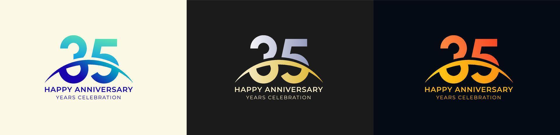 Logo Anniversary with Swoosh Sunrise 35th, 35th Happy Anniversary with Colorful Gradient, Luxury Gold and Silver. vector