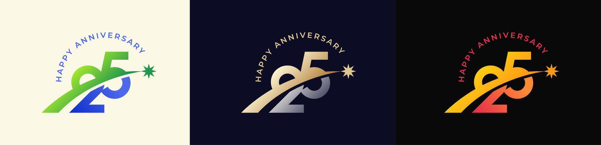 Logo Anniversary with Rising star 25th, 25th Happy Anniversary with Colorful Gradient, Luxury Gold and Silver. vector