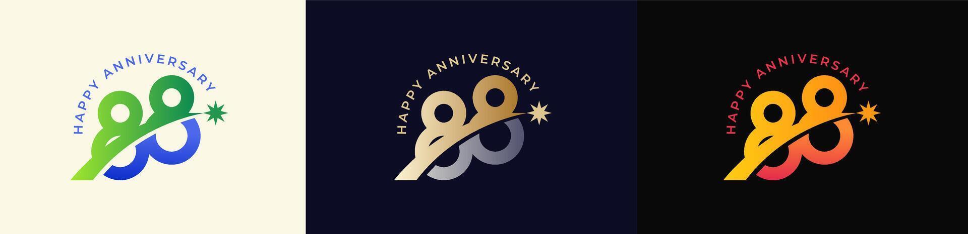 Logo Anniversary with Rising star 88th, 88th Happy Anniversary with Colorful Gradient, Luxury Gold and Silver. vector