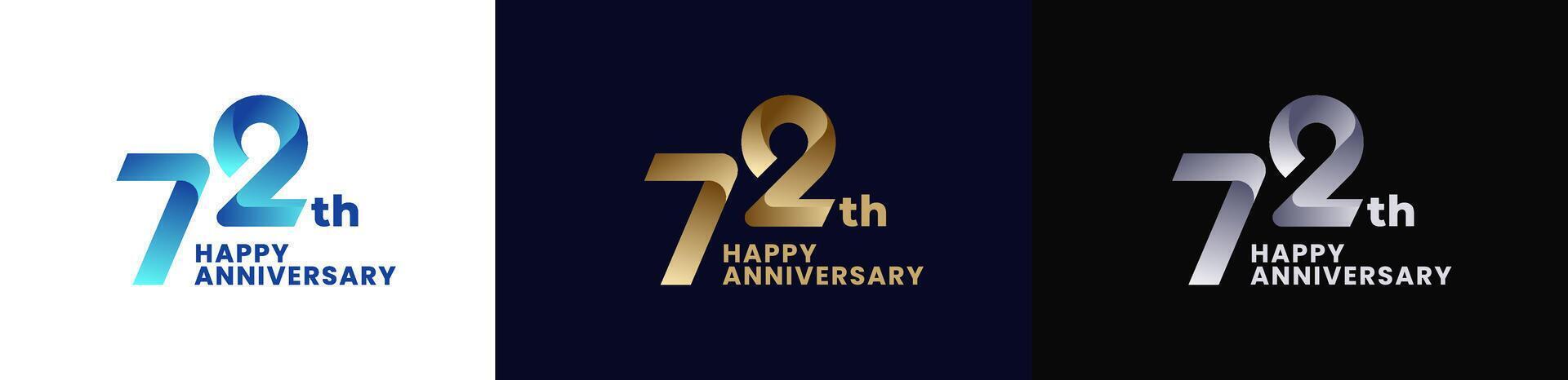 Abstract Twist Logo Anniversary 72th, 72th Happy Anniversary with Colorful Gradient, Luxury Gold and Elegant Silver. Editable file vector