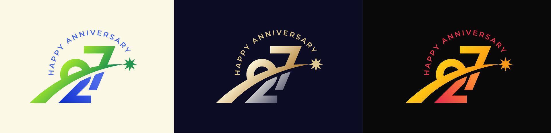Logo Anniversary with Rising star 27th, 27th Happy Anniversary with Colorful Gradient, Luxury Gold and Silver. vector