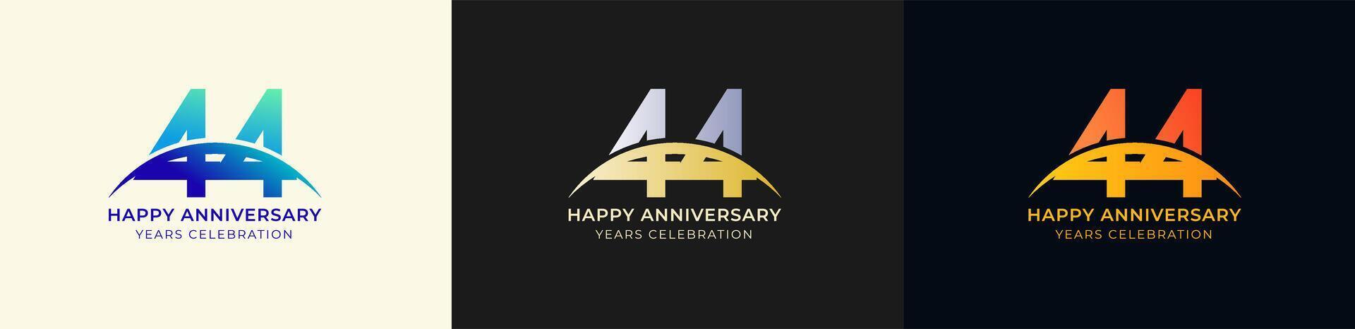Logo Anniversary with Swoosh Sunrise 44th, 44th Happy Anniversary with Colorful Gradient, Luxury Gold and Silver. vector