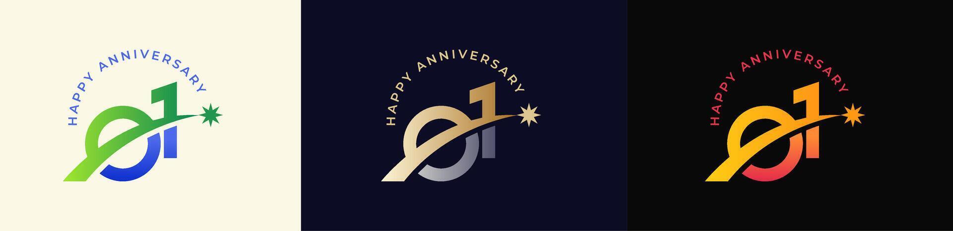 Logo Anniversary with Rising star 1st, 1st Happy Anniversary with Colorful Gradient, Luxury Gold and Silver. vector