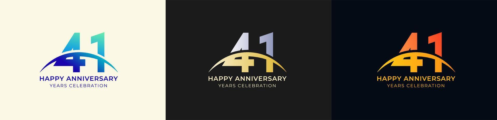 Logo Anniversary with Swoosh Sunrise 41th, 41th Happy Anniversary with Colorful Gradient, Luxury Gold and Silver. vector