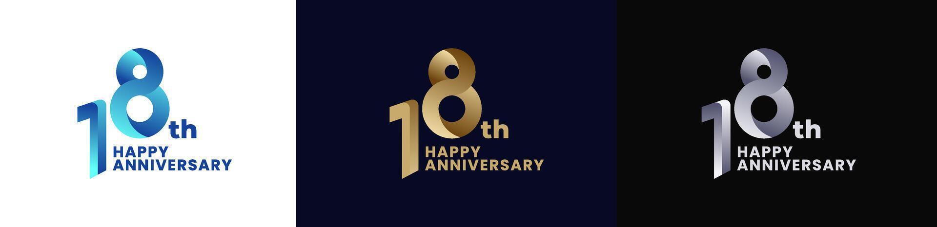 Abstract Twist Logo Anniversary 18th, 18th Happy Anniversary with Colorful Gradient, Luxury Gold and Elegant Silver. Editable file vector