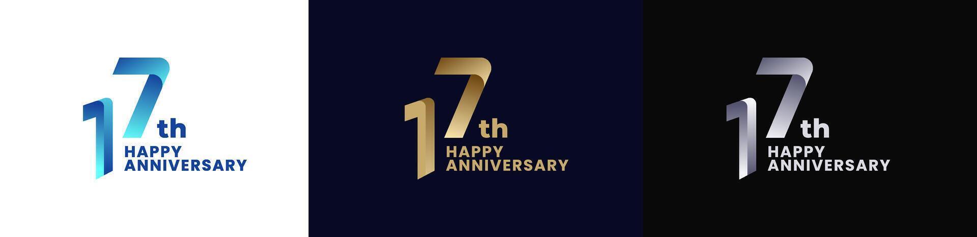 Abstract Twist Logo Anniversary 17th, 17th Happy Anniversary with Colorful Gradient, Luxury Gold and Elegant Silver. Editable file vector
