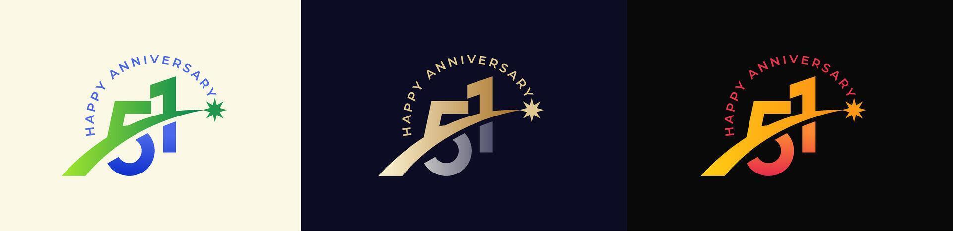 Logo Anniversary with Rising star 51th, 51th Happy Anniversary with Colorful Gradient, Luxury Gold and Silver. vector