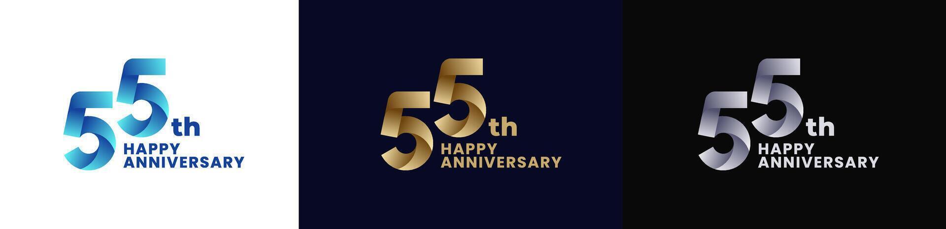 Abstract Twist Logo Anniversary 55th, 55th Happy Anniversary with Colorful Gradient, Luxury Gold and Elegant Silver. Editable file vector