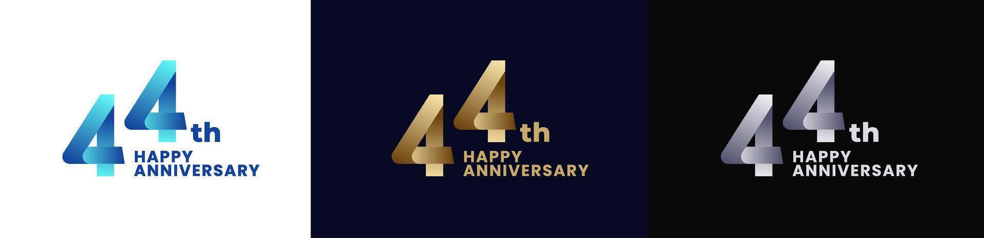 Abstract Twist Logo Anniversary 44th, 44th Happy Anniversary with Colorful Gradient, Luxury Gold and Elegant Silver. Editable file vector