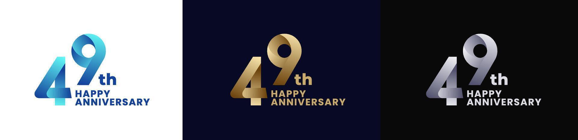 Abstract Twist Logo Anniversary 49th, 49th Happy Anniversary with Colorful Gradient, Luxury Gold and Elegant Silver. Editable file vector