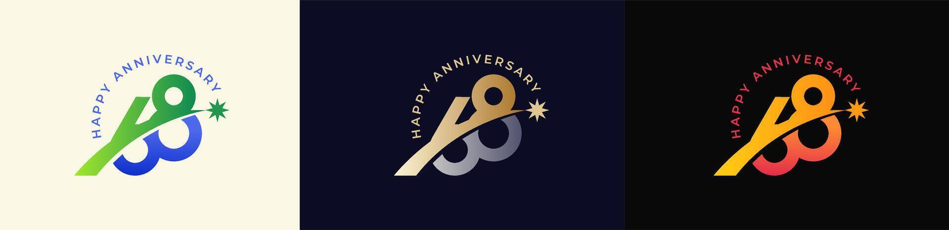 Logo Anniversary with Rising star 68th, 68th Happy Anniversary with Colorful Gradient, Luxury Gold and Silver. vector