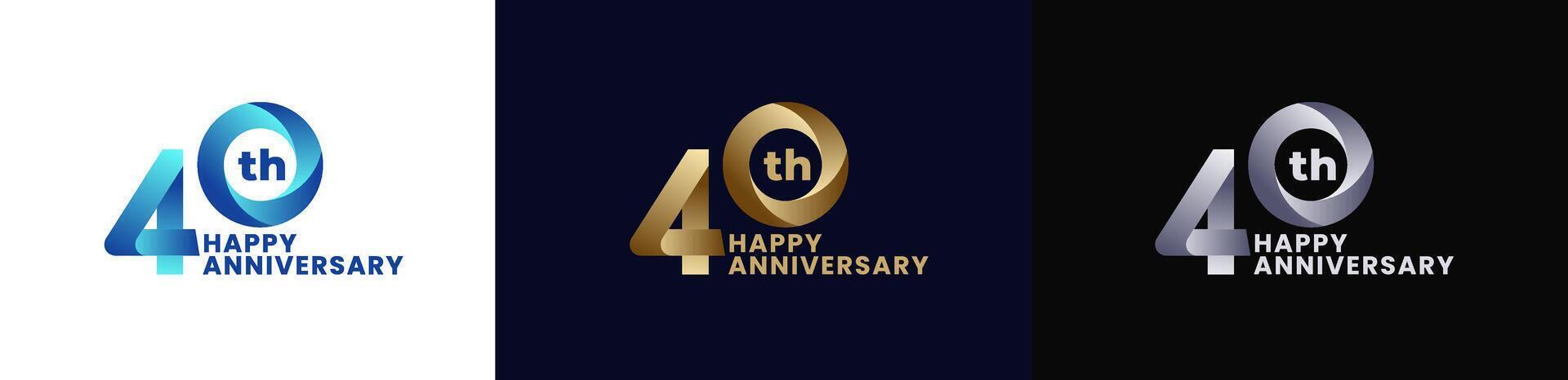 Abstract Twist Logo Anniversary 40th, 40th Happy Anniversary with Colorful Gradient, Luxury Gold and Elegant Silver. Editable file vector