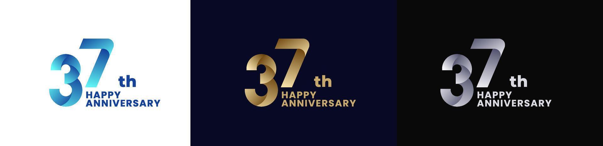 Abstract Twist Logo Anniversary 37th, 37th Happy Anniversary with Colorful Gradient, Luxury Gold and Elegant Silver. Editable file vector