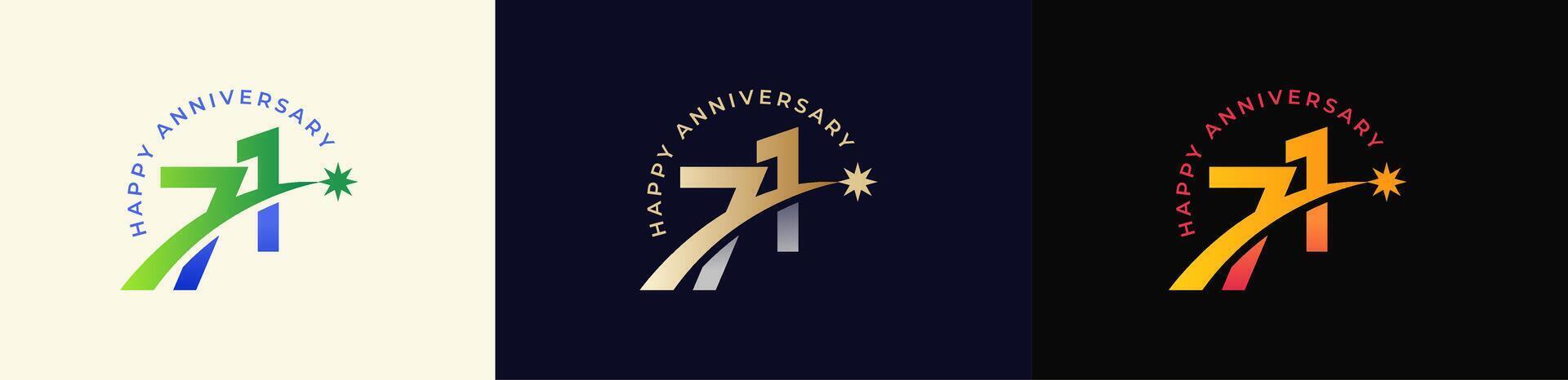 Logo Anniversary with Rising star 71th, 71th Happy Anniversary with Colorful Gradient, Luxury Gold and Silver. vector