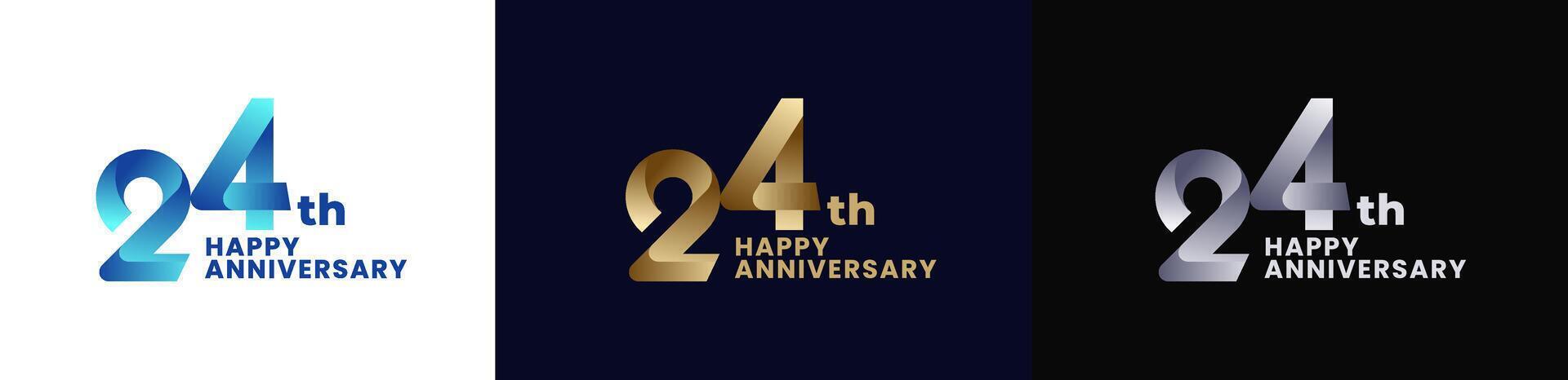 Abstract Twist Logo Anniversary 24th, 24th Happy Anniversary with Colorful Gradient, Luxury Gold and Elegant Silver. Editable file vector