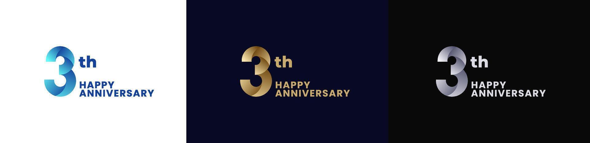 Abstract Twist Logo Anniversary 3th, 3th Happy Anniversary with Colorful Gradient, Luxury Gold and Elegant Silver. Editable file vector