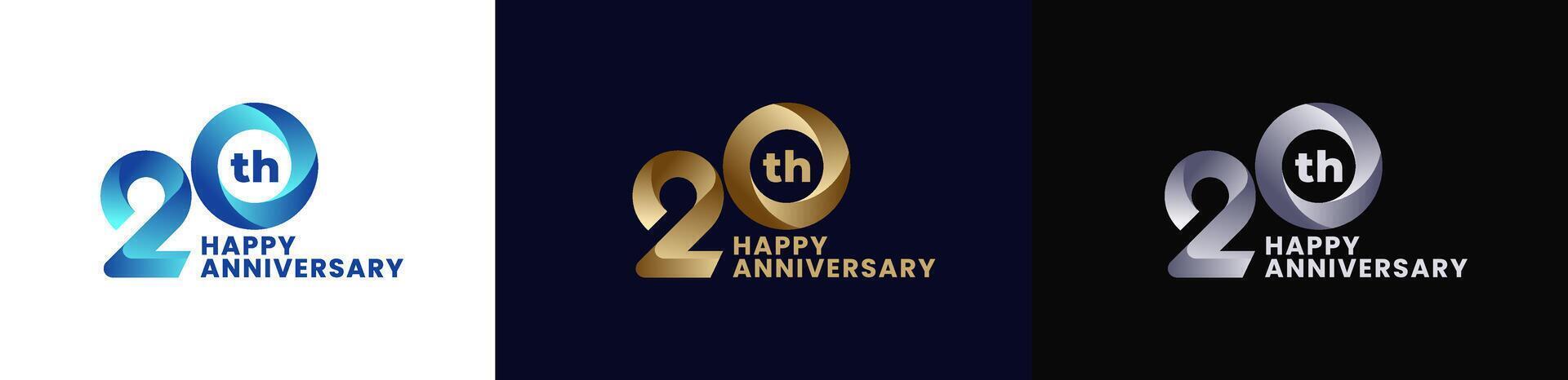 Abstract Twist Logo Anniversary 20th, 20th Happy Anniversary with Colorful Gradient, Luxury Gold and Elegant Silver. Editable file vector