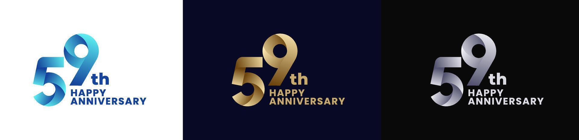 Abstract Twist Logo Anniversary 59th, 59th Happy Anniversary with Colorful Gradient, Luxury Gold and Elegant Silver. Editable file vector