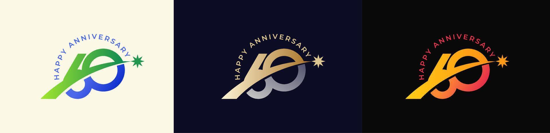 Logo Anniversary with Rising star 60th, 60th Happy Anniversary with Colorful Gradient, Luxury Gold and Silver. vector