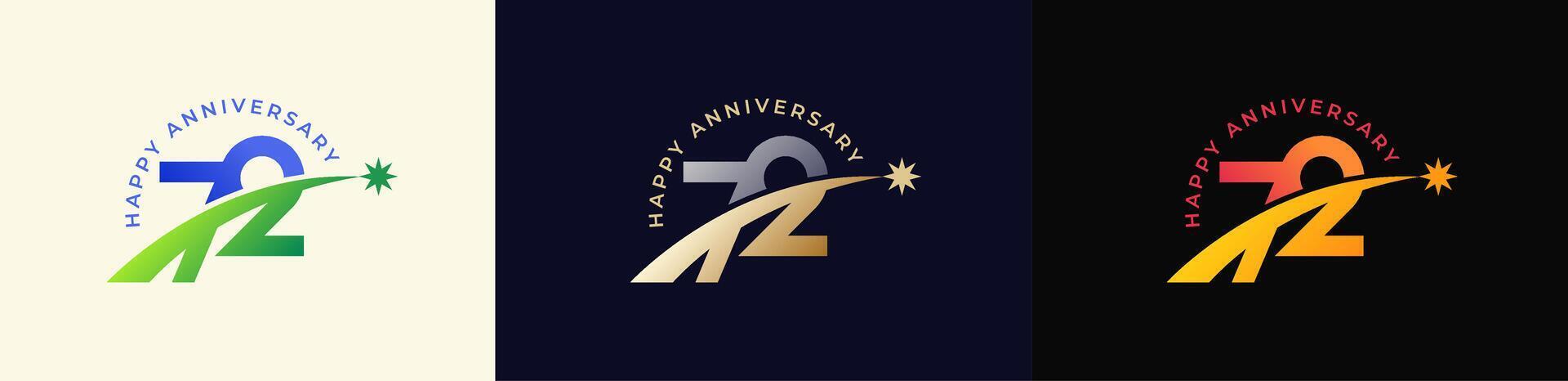 Logo Anniversary with Rising star 72th, 72th Happy Anniversary with Colorful Gradient, Luxury Gold and Silver. vector