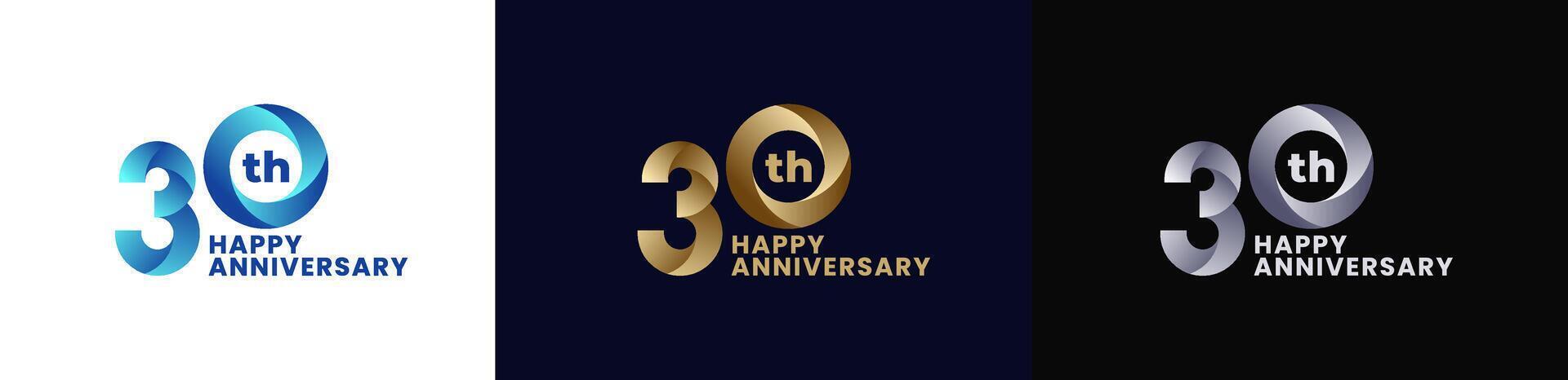 Abstract Twist Logo Anniversary 30th, 30th Happy Anniversary with Colorful Gradient, Luxury Gold and Elegant Silver. Editable file vector