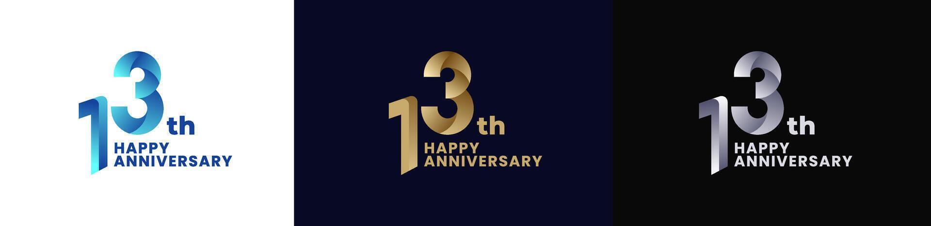 Abstract Twist Logo Anniversary 13th, 13th Happy Anniversary with Colorful Gradient, Luxury Gold and Elegant Silver. Editable file vector