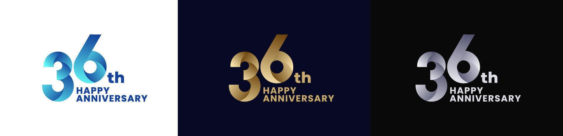 Abstract Twist Logo Anniversary 36th, 36th Happy Anniversary with Colorful Gradient, Luxury Gold and Elegant Silver. Editable file vector