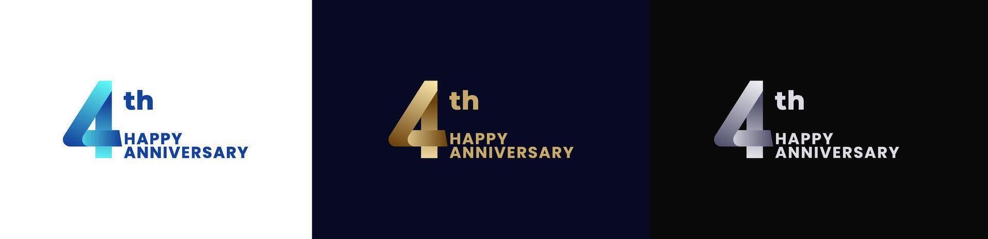 Abstract Twist Logo Anniversary 4th, 4th Happy Anniversary with Colorful Gradient, Luxury Gold and Elegant Silver. Editable file vector