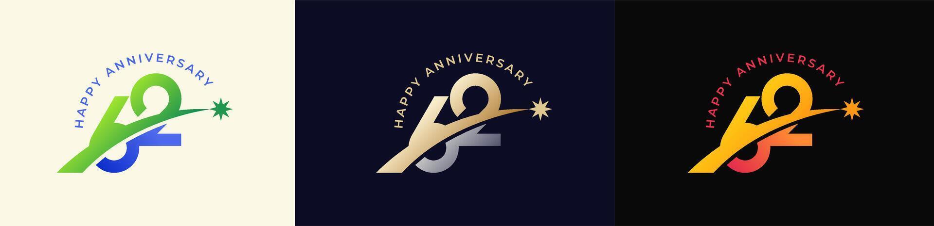 Logo Anniversary with Rising star 62th, 62th Happy Anniversary with Colorful Gradient, Luxury Gold and Silver. vector