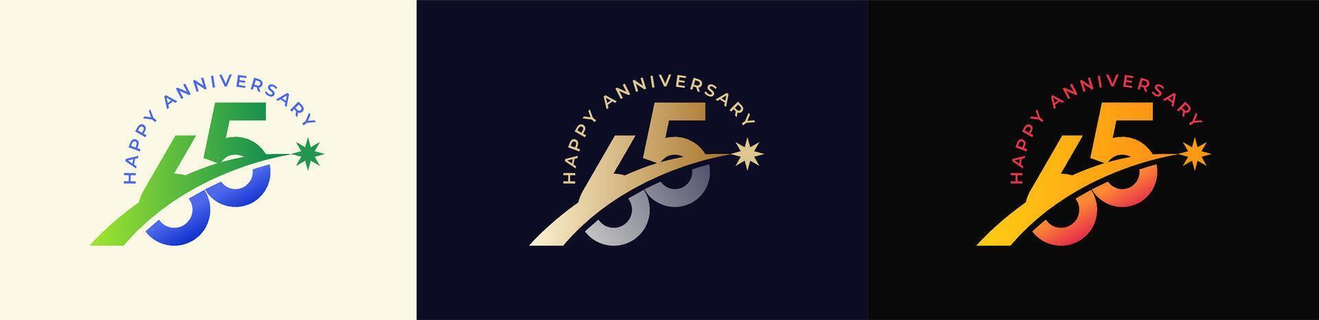 Logo Anniversary with Rising star 65th, 65th Happy Anniversary with Colorful Gradient, Luxury Gold and Silver. vector