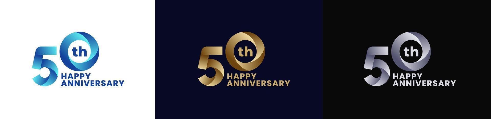Abstract Twist Logo Anniversary 50th, 50th Happy Anniversary with Colorful Gradient, Luxury Gold and Elegant Silver. Editable file vector