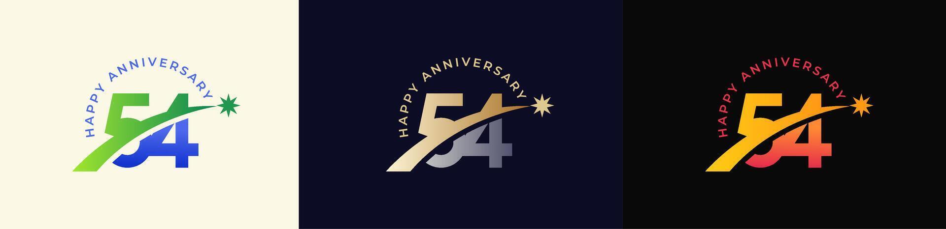 Logo Anniversary with Rising star 54th, 54th Happy Anniversary with Colorful Gradient, Luxury Gold and Silver. vector