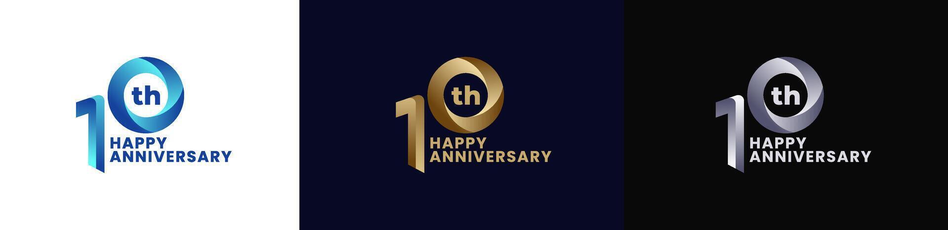Abstract Twist Logo Anniversary 10th, 10th Happy Anniversary with Colorful Gradient, Luxury Gold and Elegant Silver. Editable file vector