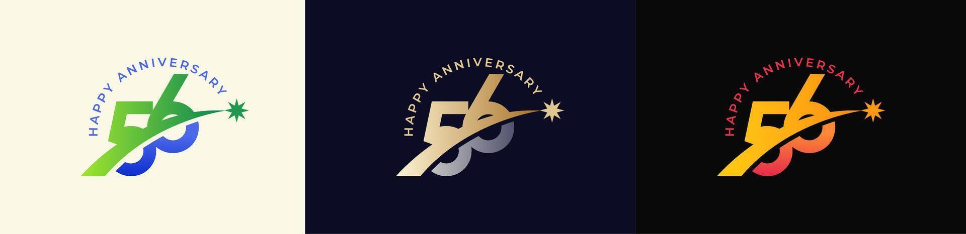 Logo Anniversary with Rising star 56th, 56th Happy Anniversary with Colorful Gradient, Luxury Gold and Silver. vector