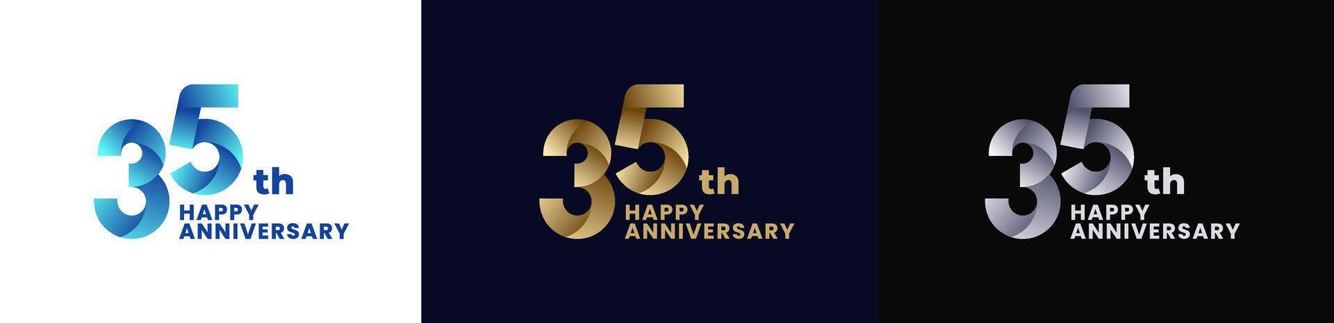 Abstract Twist Logo Anniversary 35th, 35th Happy Anniversary with Colorful Gradient, Luxury Gold and Elegant Silver. Editable file vector