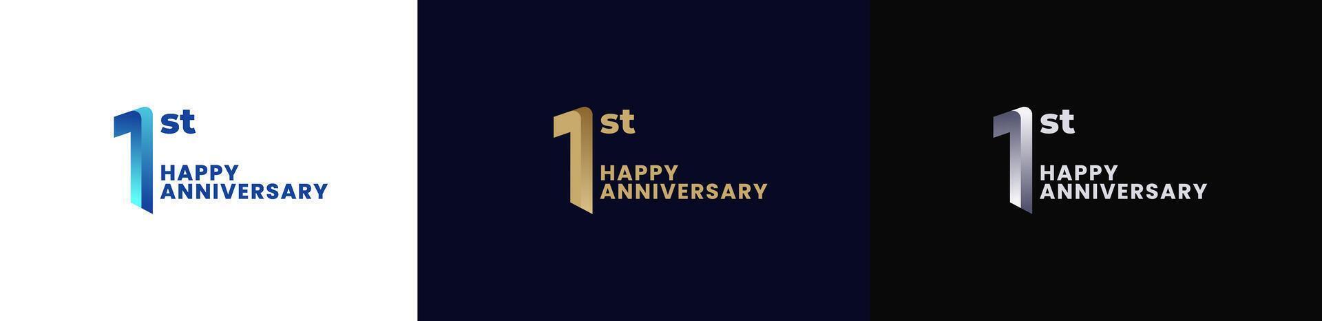 Abstract Twist Logo Anniversary 1st, 1st Happy Anniversary with Colorful Gradient, Luxury Gold and Elegant Silver. Editable file vector