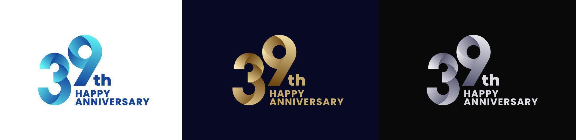Abstract Twist Logo Anniversary 39th, 39th Happy Anniversary with Colorful Gradient, Luxury Gold and Elegant Silver. Editable file vector
