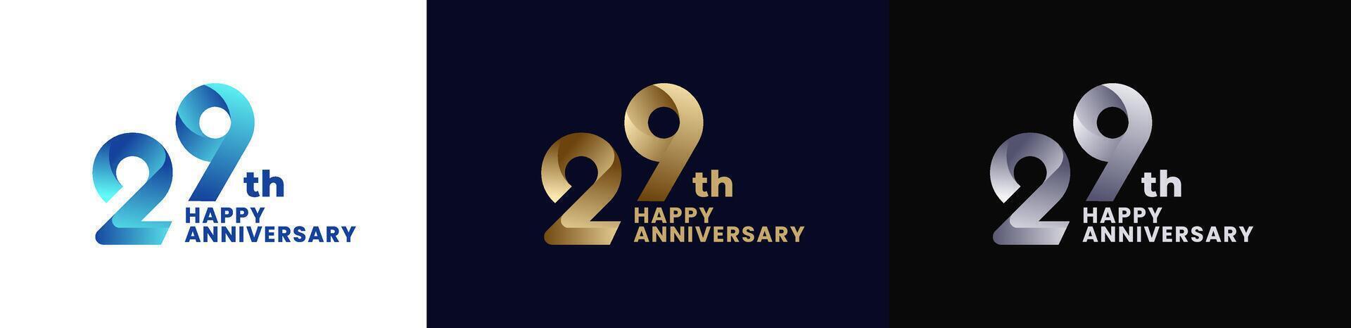 Abstract Twist Logo Anniversary 29th, 29th Happy Anniversary with Colorful Gradient, Luxury Gold and Elegant Silver. Editable file vector