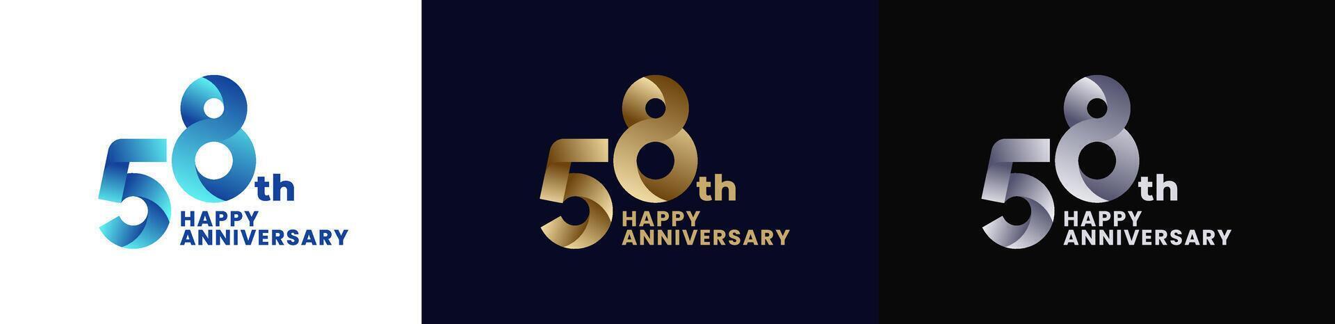 Abstract Twist Logo Anniversary 58th, 58th Happy Anniversary with Colorful Gradient, Luxury Gold and Elegant Silver. Editable file vector