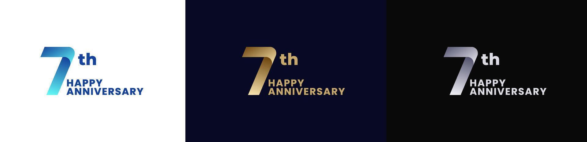 Abstract Twist Logo Anniversary 7th, 7th Happy Anniversary with Colorful Gradient, Luxury Gold and Elegant Silver. Editable file vector