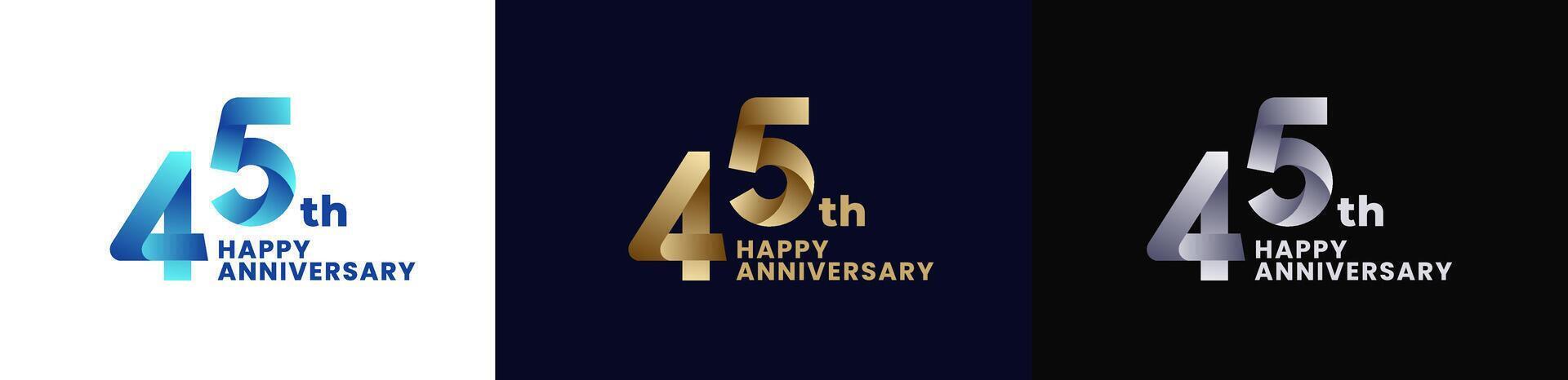 Abstract Twist Logo Anniversary 45th, 45th Happy Anniversary with Colorful Gradient, Luxury Gold and Elegant Silver. Editable file vector