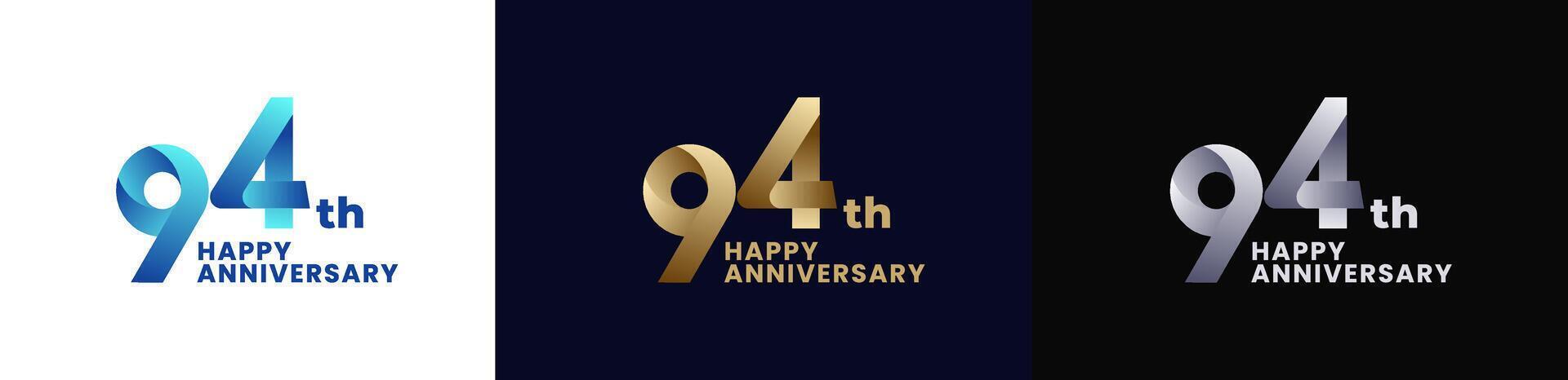 Abstract Twist Logo Anniversary 94th, 94th Happy Anniversary with Colorful Gradient, Luxury Gold and Elegant Silver. Editable file vector
