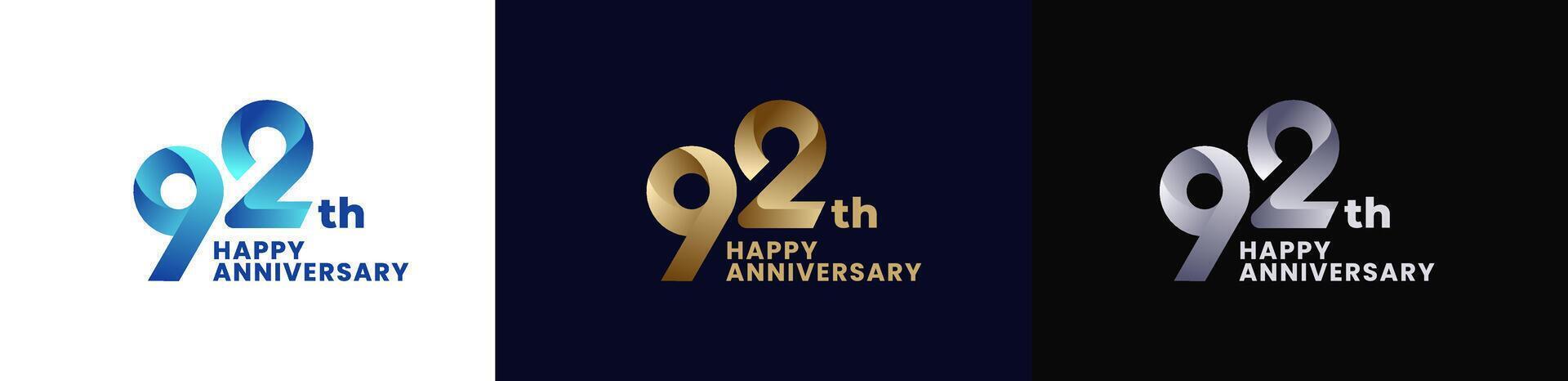 Abstract Twist Logo Anniversary 92th, 92th Happy Anniversary with Colorful Gradient, Luxury Gold and Elegant Silver. Editable file vector