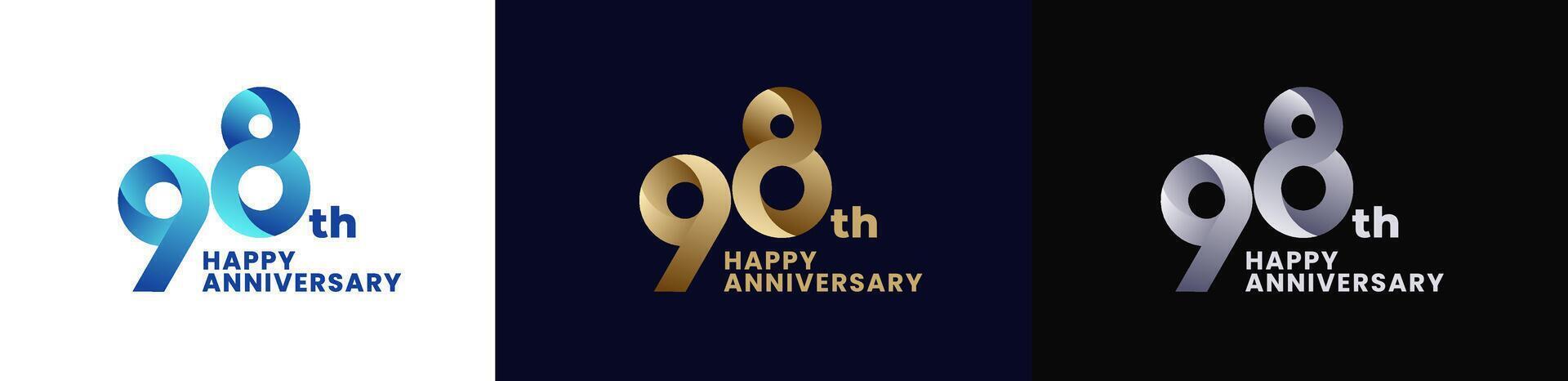 Abstract Twist Logo Anniversary 98th, 98th Happy Anniversary with Colorful Gradient, Luxury Gold and Elegant Silver. Editable file vector