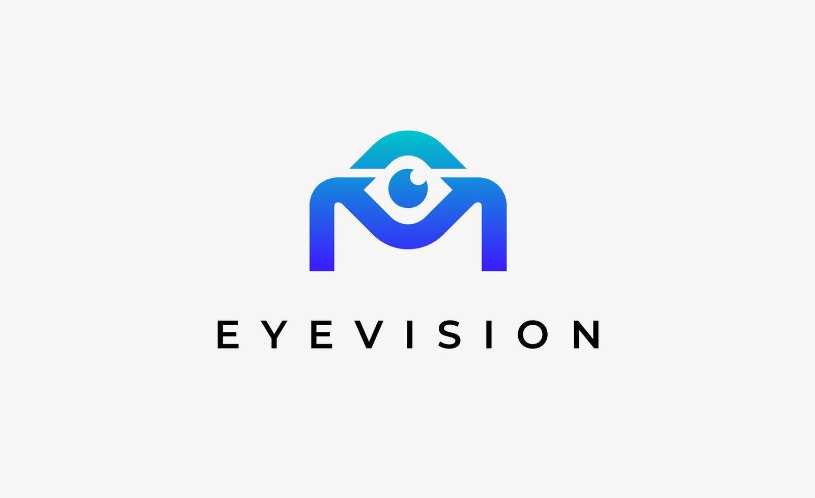 Logo alphabet M and Eye Vision. Digital, visual modern minimalist concept. Editable file. vector