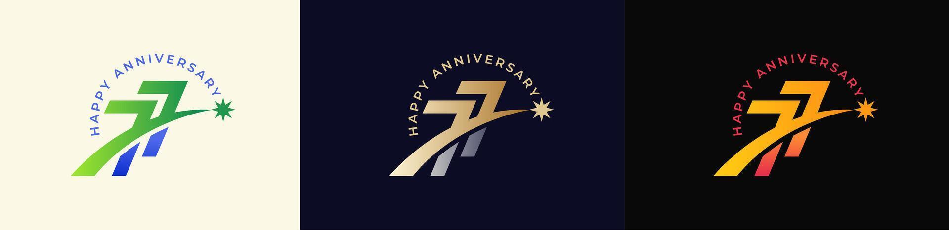 Logo Anniversary with Rising star 77th, 77th Happy Anniversary with Colorful Gradient, Luxury Gold and Silver. vector