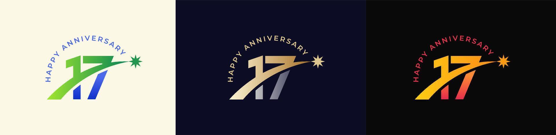 Logo Anniversary with Rising star 17th, 17th Happy Anniversary with Colorful Gradient, Luxury Gold and Silver. vector