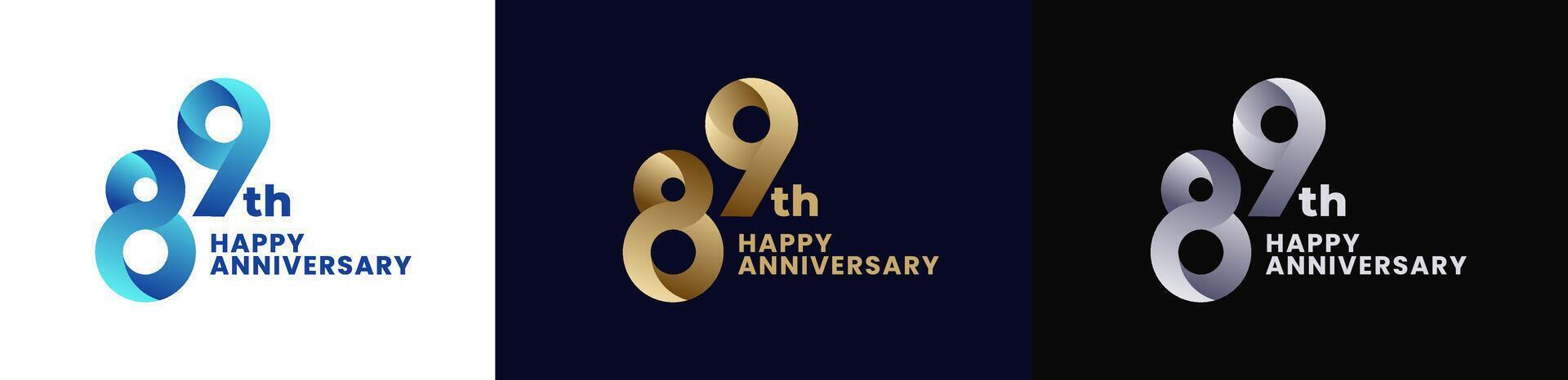 Abstract Twist Logo Anniversary 89th, 89th Happy Anniversary with Colorful Gradient, Luxury Gold and Elegant Silver. Editable file vector